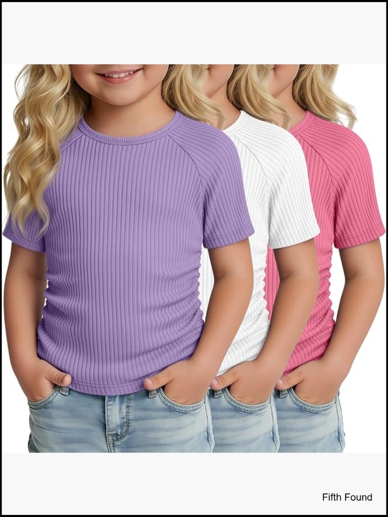 Toddler Girls 3-Pack Ribbed Tees Side Ruched Slim Fit 18m-5t